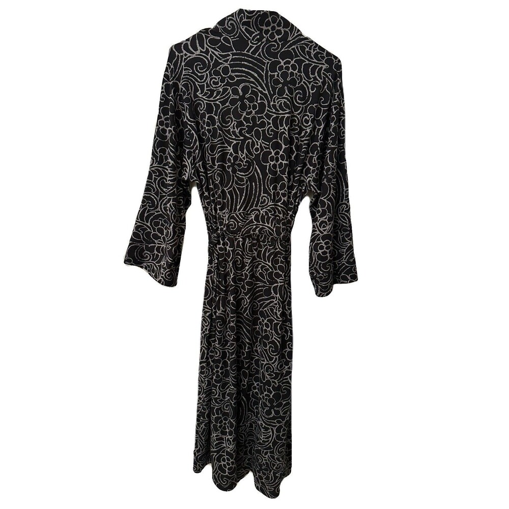 NEW Natori Womens Size Small Soft & Cozy Nomad Scroll House Robe Black Grey - Picture 5 of 9